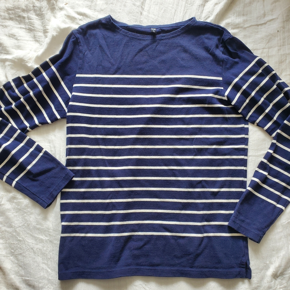 Uniqlo Navy and White Long Sleeve Nautical Sweater Size M